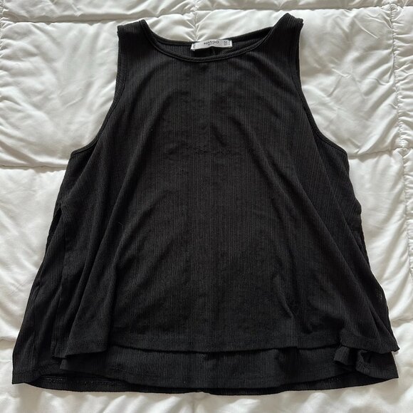 BLACK RIBBED SLEEVELESS TANK TOP – MANGO BASICS – WOMEN – SIZE M (EU) / S (US) - Picture 1 of 3